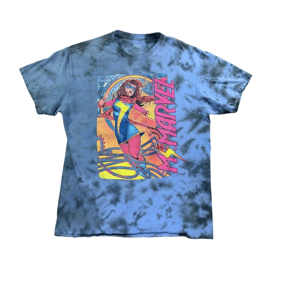 Marvel Ms Marvel Graphic Tee Mens Large Blue Tie Dye Kamala Khan Comic Shirt